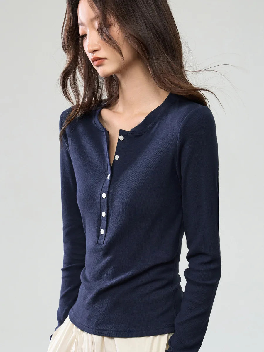 Button Henley Long Sleeve Top