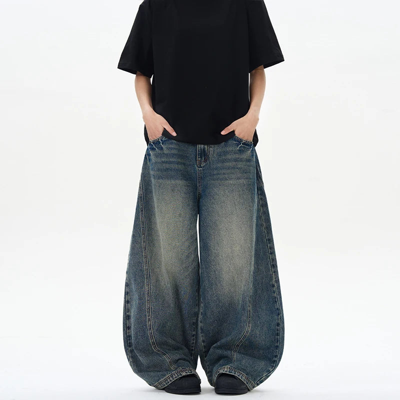 Patchwork Lightning Cracked Wide Leg Jeans