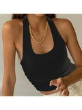 Ribbed Knit Halter Crop Top