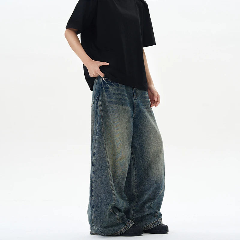 Patchwork Lightning Cracked Wide Leg Jeans