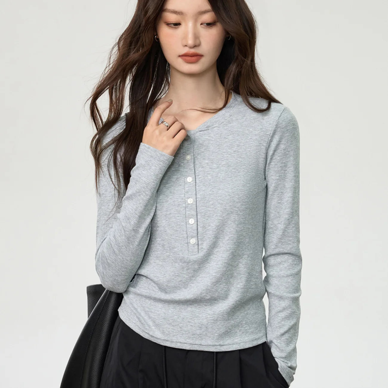 Button Henley Long Sleeve Top