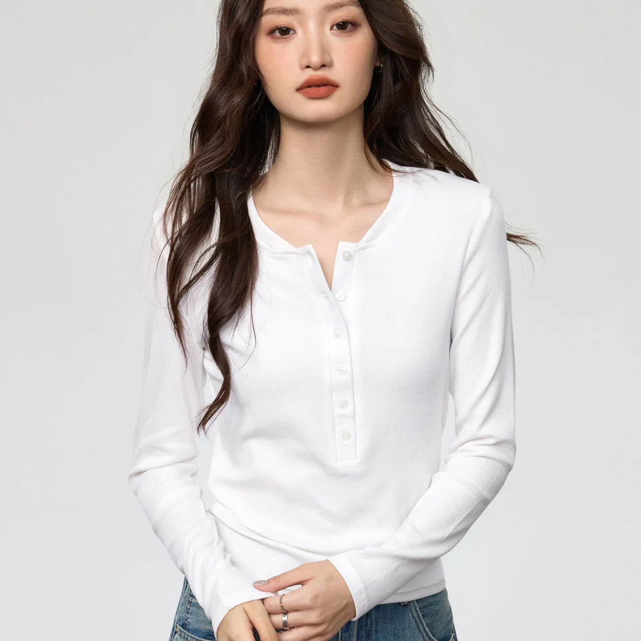 Button Henley Long Sleeve Top