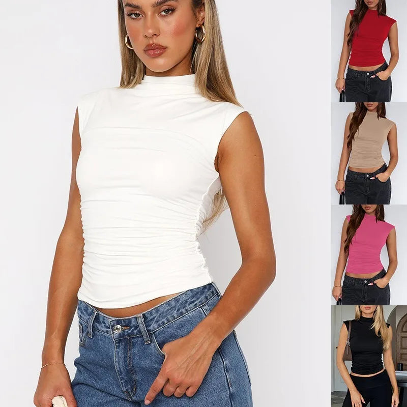 Y2K Sleeveless High Neck Vest Top