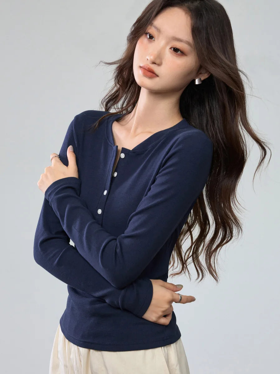 Button Henley Long Sleeve Top