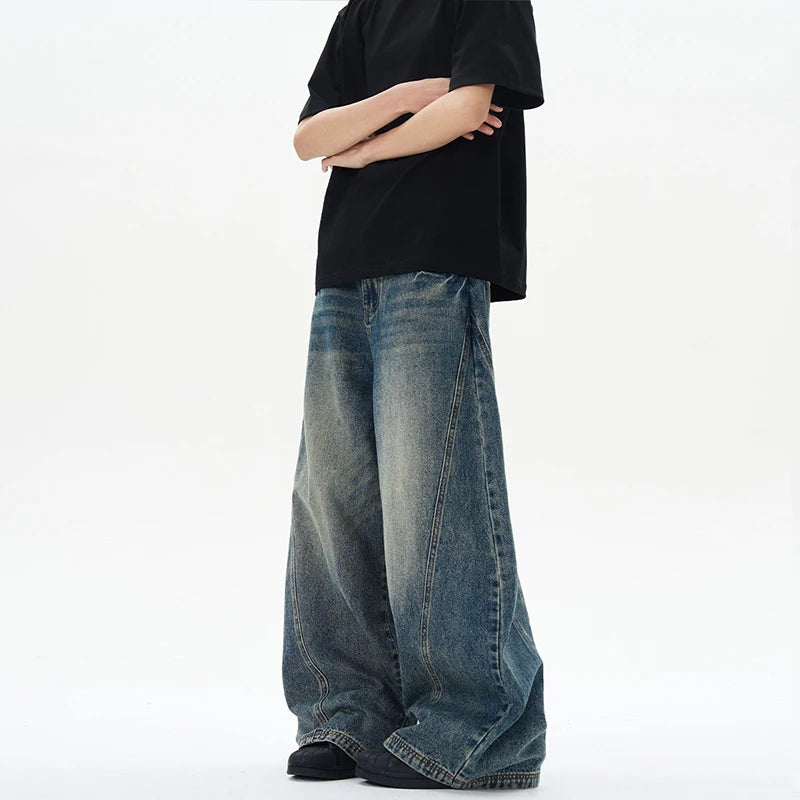 Patchwork Lightning Cracked Wide Leg Jeans