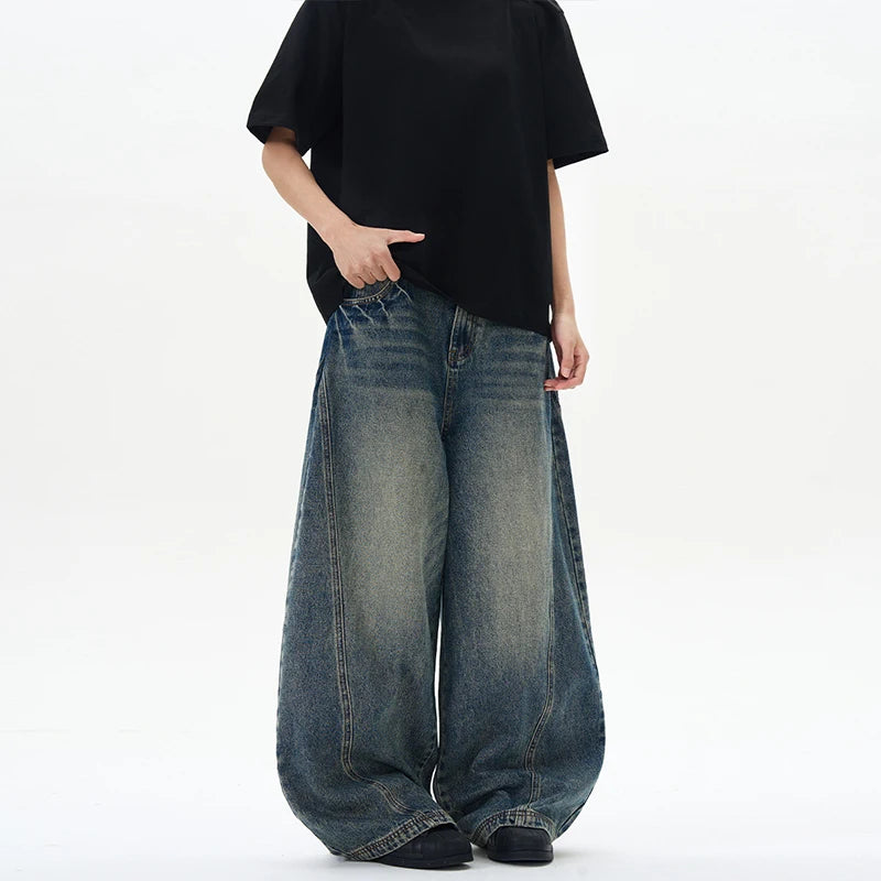 Patchwork Lightning Cracked Wide Leg Jeans