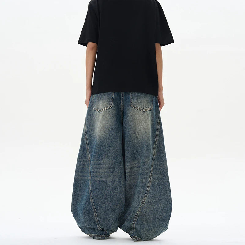 Patchwork Lightning Cracked Wide Leg Jeans