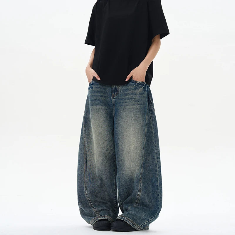Patchwork Lightning Cracked Wide Leg Jeans