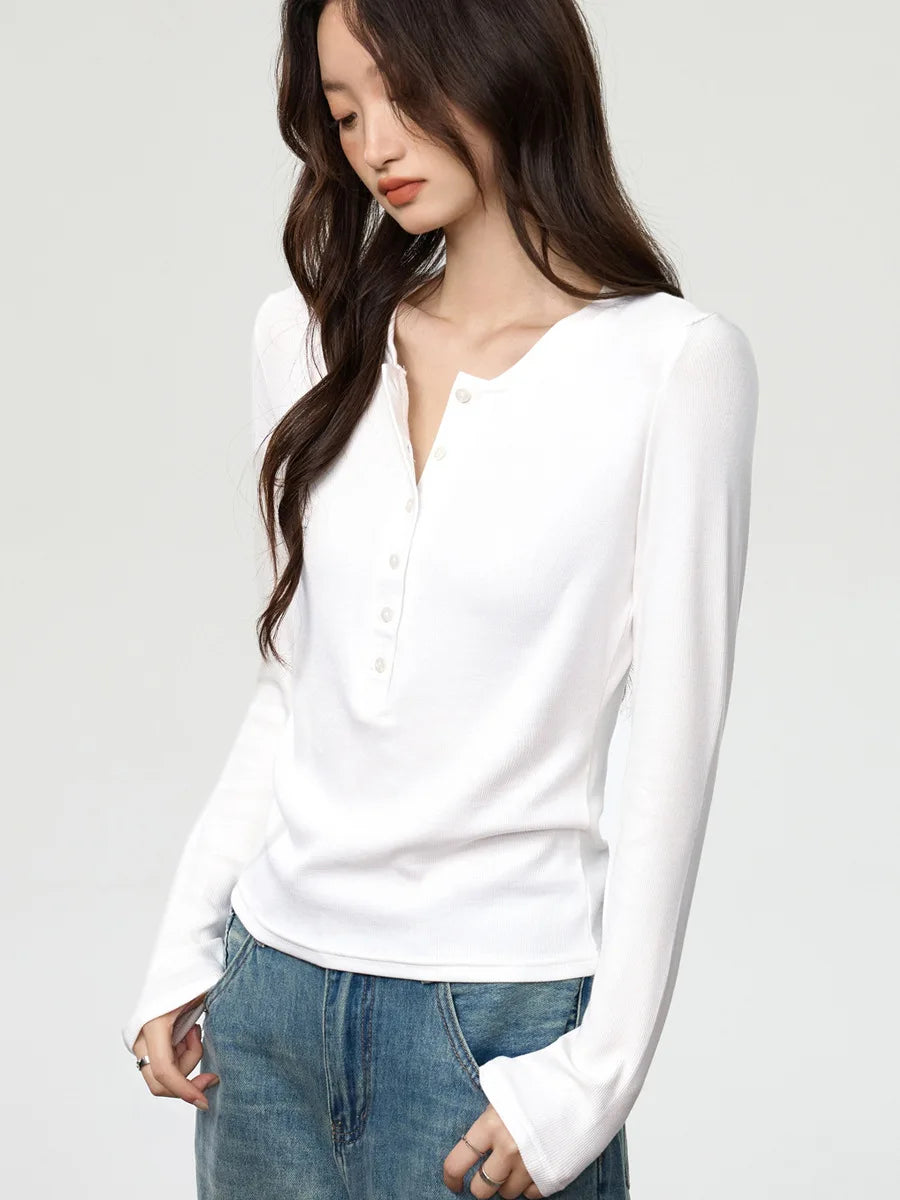 Button Henley Long Sleeve Top