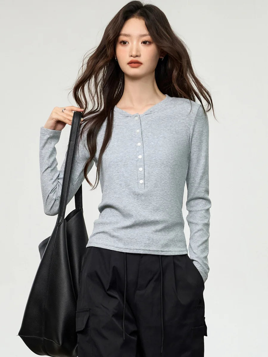 Button Henley Long Sleeve Top