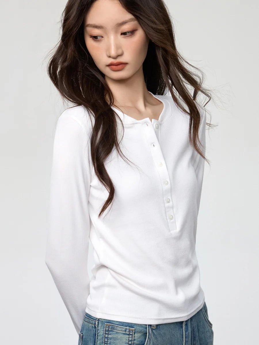Button Henley Long Sleeve Top