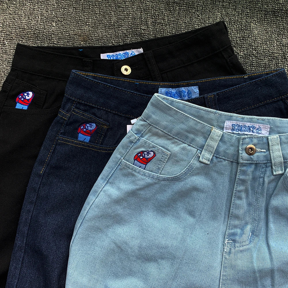 Cartoon Embroidery Straight Leg Jeans