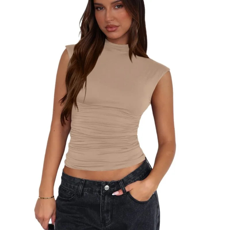 Y2K Sleeveless High Neck Vest Top